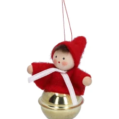 Käthes Original Käthes Original Figuren|Christbaumschmuck Holz-Weihnachtswichtel auf Schelle, rot, Holz-Baumbehang