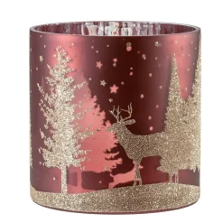 Kerzen & Teelichthalter-Windlicht "Hirsche im Wald", rot, 15cm